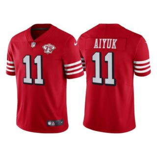 Men's San Francisco 49ers Brandon Aiyuk 75th Anniversary Throwback Limited Jersey Stitched Scarlet