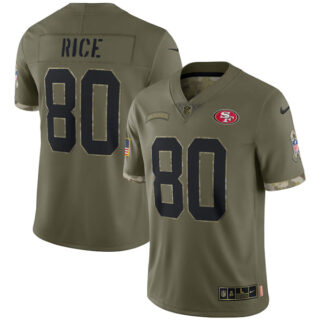 Youth Jerry Rice San Francisco 49ers Olive 2022 Salute To Service Jersey Stitched
