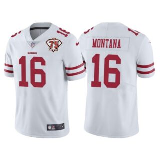 Men's #16 Joe Montana San Francisco 49ers 75th Anniversary Patch Limited Jersey Stitched White