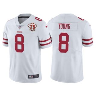 Men's #8 Steve Young San Francisco 49ers 75th Anniversary Patch Limited Jersey Stitched White