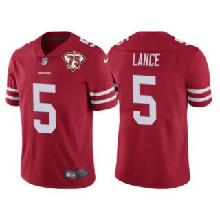 Men's #5 Trey Lance San Francisco 49ers 75th Anniversary Patch Limited Jersey Stitched Red