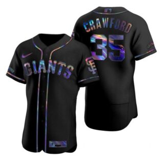 Men's #35 Brandon Crawford San Francisco Giants Flex Base Jersey Black Holographic