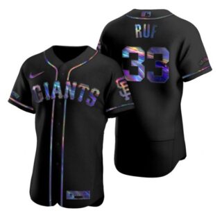 Men's #33 Darin Ruf San Francisco Giants Flex Base Jersey Black Holographic