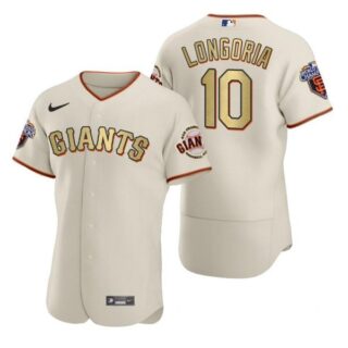 Men's #10 Evan Longoria San Francisco Giants Flex Base Jersey Cream Gold WS