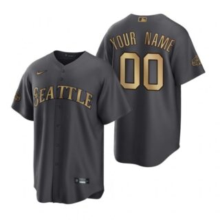 Men's Cool Base Custom Seattle Mariners 2022 MLB All-Star Game Charcoal Black Stitched Jersey