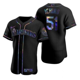 Men's Ichiro Suzuki Seattle Mariners Flex Base Jersey Black Golden Black Holographic