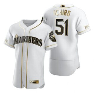 Men's Ichiro Suzuki Seattle Mariners Flex Base Jersey Black Golden White Golden