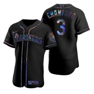 Men's J.P. Crawford Seattle Mariners Flex Base Jersey Aqua Black Holographic