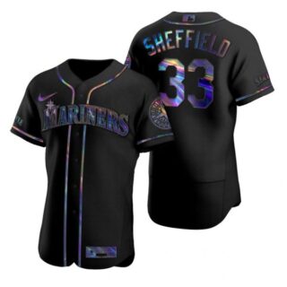 Men's Justus Sheffield Seattle Mariners Flex Base Jersey Aqua Black Holographic