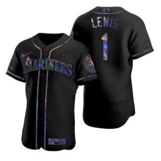 Men's Kyle Lewis Seattle Mariners Flex Base Jersey Royal Black Holographic