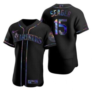 Men's Kyle Seager Seattle Mariners Flex Base Jersey Black Holographic Black Holographic