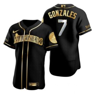 Men's Marco Gonzales Seattle Mariners Flex Base Jersey White Golden Edition Black Golden