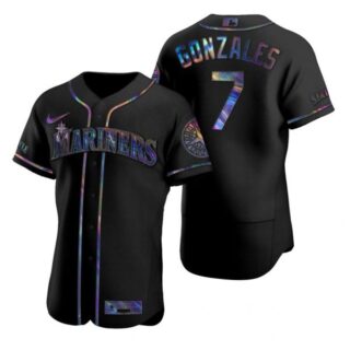 Men's Marco Gonzales Seattle Mariners Flex Base Jersey White Golden Edition Black Holographic