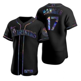 Men's Mitch Haniger Seattle Mariners Flex Base Jersey Aqua Black Holographic