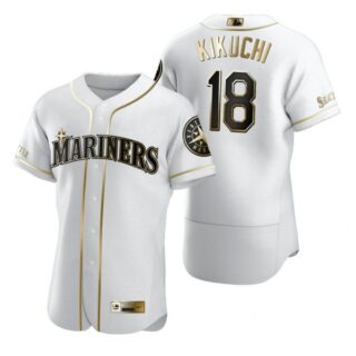Men's Yusei Kikuchi Seattle Mariners Flex Base Jersey Black Holographic White Golden