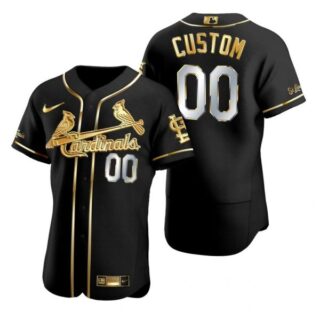 Men's Custom St. Louis Cardinals Flex Base Jersey White WS Black Golden