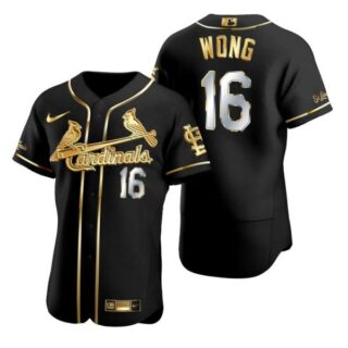 Men's Kolten Wong St. Louis Cardinals Flex Base Jersey Black Golden Black Golden