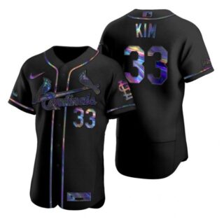 Men's Kwang Hyun Kim St. Louis Cardinals Flex Base Jersey White WS Black Holographic