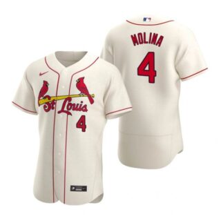 Men's Yadier Molina St. Louis Cardinals Flex Base Jersey White Golden Cream