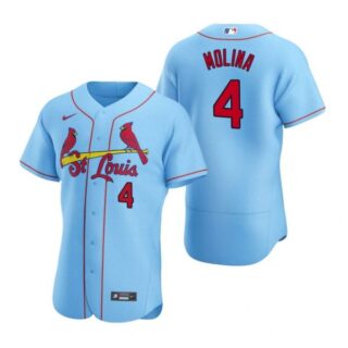 Men's Yadier Molina St. Louis Cardinals Flex Base Jersey White Golden Light Blue