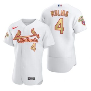 Men's Yadier Molina St. Louis Cardinals Flex Base Jersey White Golden White WS