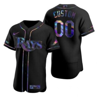 Men's Custom Tampa Bay Rays Flex Base Jersey Navy Black Holographic
