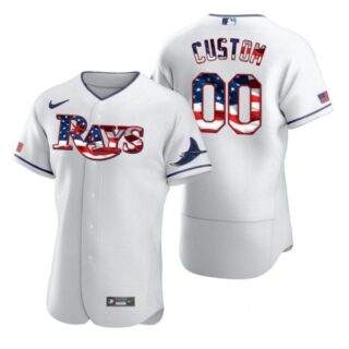 Men's Custom Tampa Bay Rays Flex Base Jersey Navy White Stars