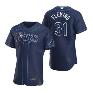 Men's Josh Fleming Tampa Bay Rays Flex Base Jersey White Blue Navy