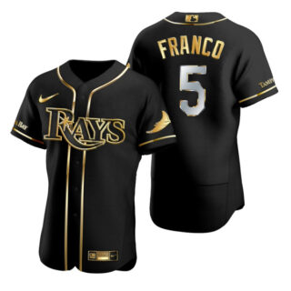 Men's Tampa Bay Rays #5 Wander Franco Flex Base Jersey Black Golden
