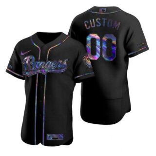 Men's Custom Texas Rangers Flex Base Jersey Black Holographic Black Holographic