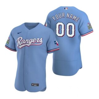 Men's Custom Texas Rangers Flex Base Jersey Black Holographic Light Blue