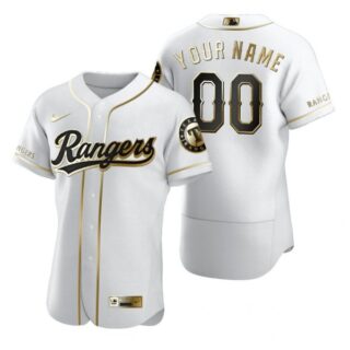 Men's Custom Texas Rangers Flex Base Jersey Black Holographic White Golden