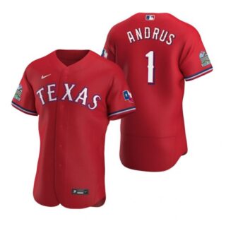 Men's Elvis Andrus Texas Rangers Flex Base Jersey Black Golden Scarlet