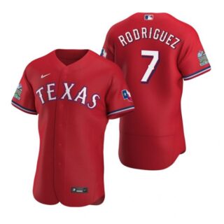 Men's Ivan Rodriguez Texas Rangers Flex Base Jersey White Golden Scarlet
