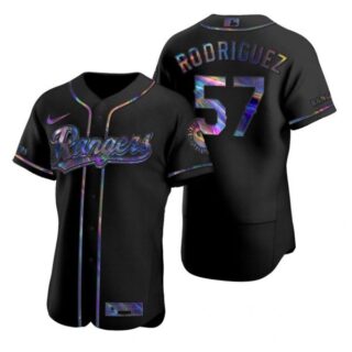 Men's Joely Rodriguez Texas Rangers Flex Base Jersey White Black Holographic
