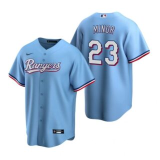 Men's Mike Minor Texas Rangers Cool Base Jersey Gray Light Blue