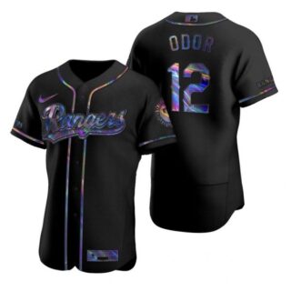Men's Rougned Odor Texas Rangers Flex Base Jersey Black Holographic Black Holographic