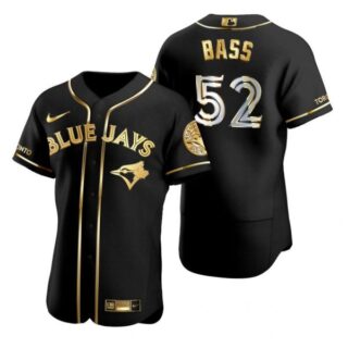 Men's Anthony Bass Toronto Blue Jays Flex Base Jersey Black Golden Black Golden