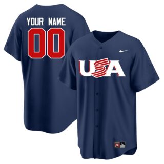 Men's USA Baseball National Team Custom Tokyo Olympic Cool Base Jersey Stitched - Navy