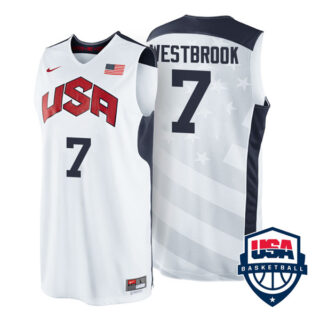 Men's #7 Russell Westbrook USA Basketball Dream Team London Olympics 2012 Jersey White