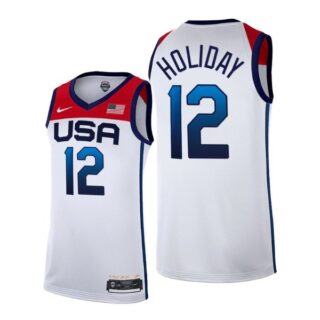 Men's #12 Jrue Holiday USA Basketball Team Summer Olympics Jersey White