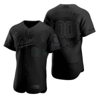 Men's Custom Washington Nationals Flex Base Jersey Black Award Black Award