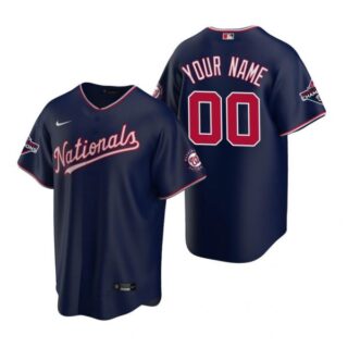 Men's Custom Washington Nationals Cool Base Jersey White World Series Champions Navy WS