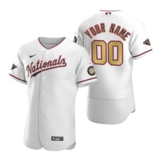 Men's Custom Washington Nationals Flex Base Jersey Black Award White Gold WS