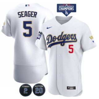 Men's Los Angeles Dodgers Corey Seager Jersey World Series Champions Special Edition White Gold