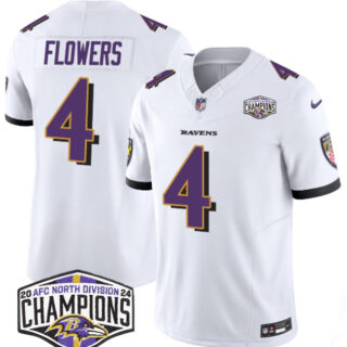 Men's Baltimore Ravens #4 Zay Flowers White F.U.S.E 2024 AFC North Division Champions Vapor Limited Football Jersey