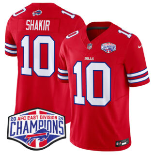 Men's Buffalo Bills #10 Khalil Shakir Red F.U.S.E. 2024 AFC East Division Champions Vapor Limited Stitched Football Jersey