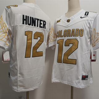 Men's Colorado Buffaloes #12 Travis Hunter White With XII Patch 2024 F.U.S.E Stitched Football Jersey