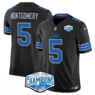 Men's Detroit Lions #5 David Montgomery Black 2024 NFC North Champions F.U.S.E. Vapor Limited Stitched Jersey