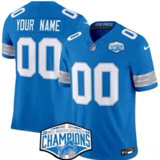 Men's Detroit Lions Active Player Custom Blue 2024 NFC North Champions F.U.S.E. Vapor Limited Stitched Jersey